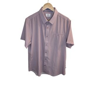 7Diamonds Mens Short Sleeve Button Down Shirt Pink Blue Geometric Leaf Stretch L